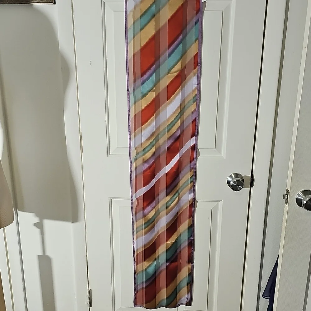 100% Silk Scarf, Red and Orange Diagonal Striped Scarf. Imagi Elements.